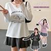 Large Size Women's Simple Round Neck Loose Printing T-shirt Women's Autumn New Meat-covered Versatile Top 311555