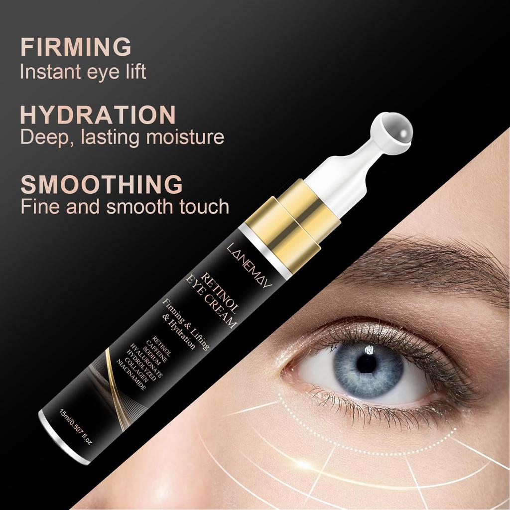 Retinol Eye Cream-Smoothing The Skin Around The Eyes And Reduces Dark Circles-Puffiness Brighten Skin-Suitable For All Skin Types, 15ml