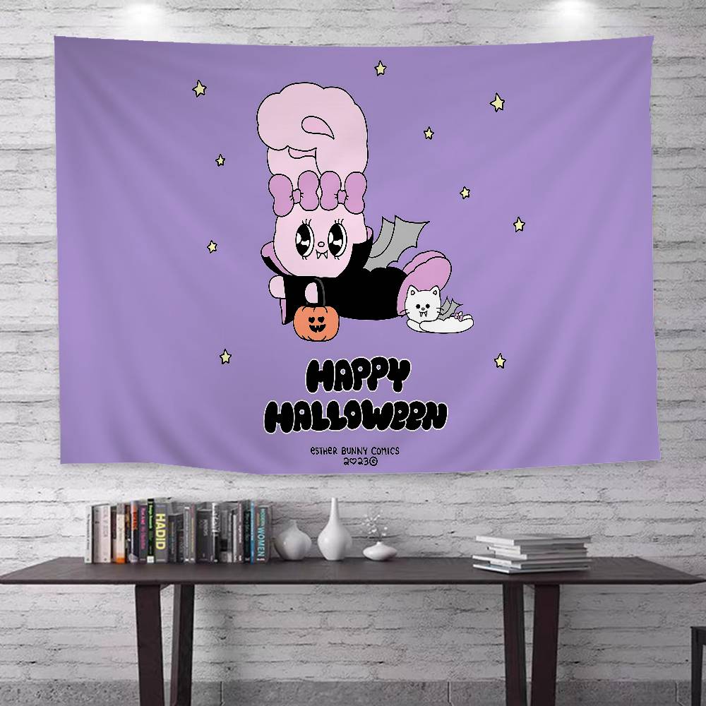 E-Esther Bunny Cartoon Anime Tapestry Hippie Flower Wall Carpets Dorm Decor Cheap Hippie Wall Hanging