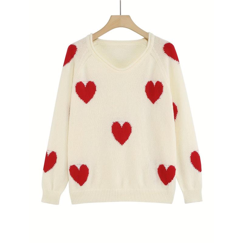 

2025 Autumn/Winter Heart Pattern Plus Size Loose Knit Pullover 2XL абрикосовый