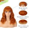 MISSQUEEN Synthetic Fiber Short Wavy Wig Middle Length Natural Wave Hair with Bangs for Women Orange Wig Cosplay Party