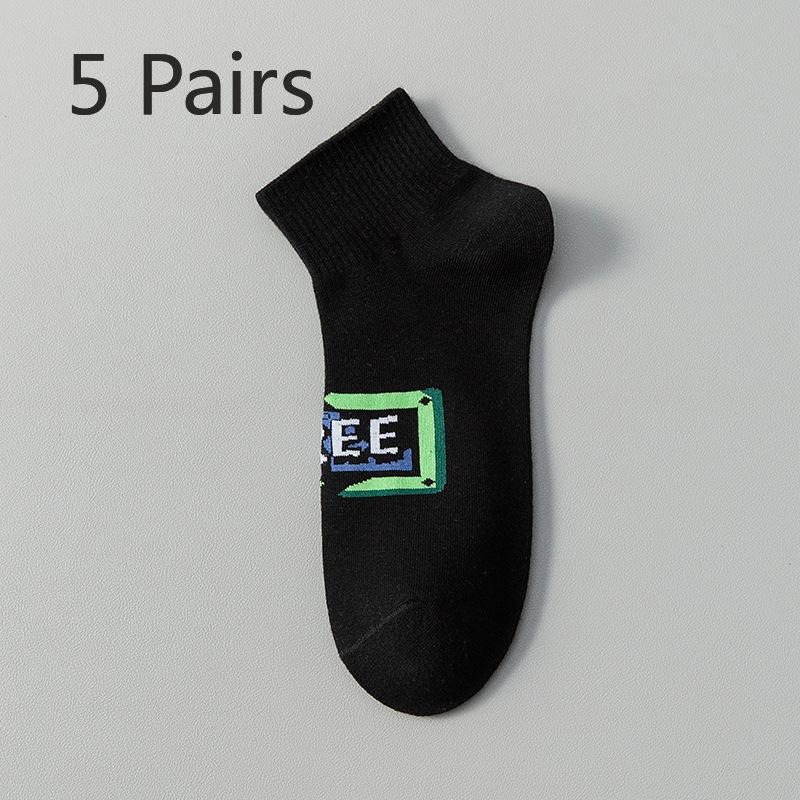 5 Pairs of Socks Men Boys Summer Thin Cotton Anti-odour Sweat Sports Youth Secondary School Students Basketball Socks