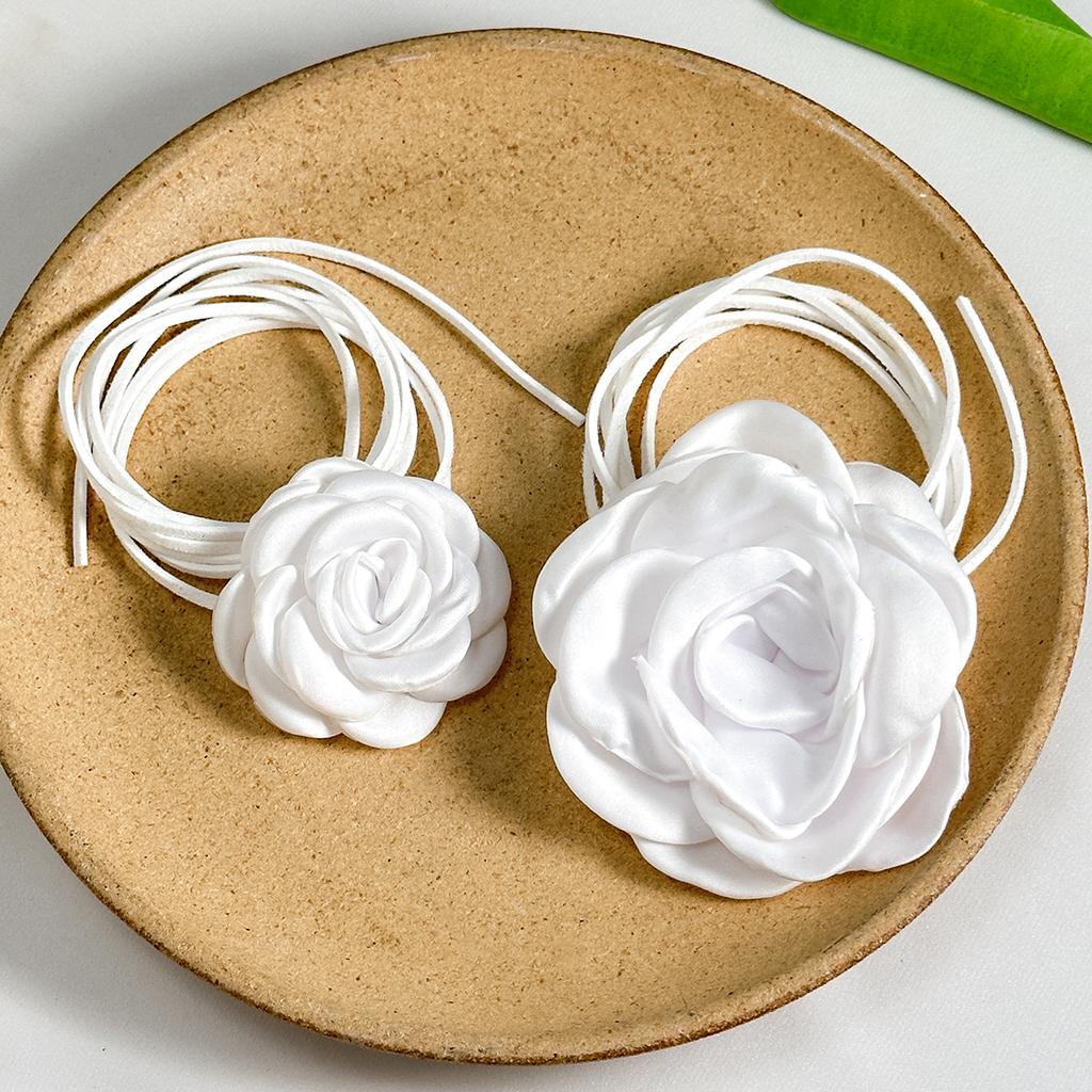 2 Pcs Separable Big Flower Choker Necklace for Women Elegant Romantic Ladies Long Rope Lace-up Chains Collar On the Neck Jewelry