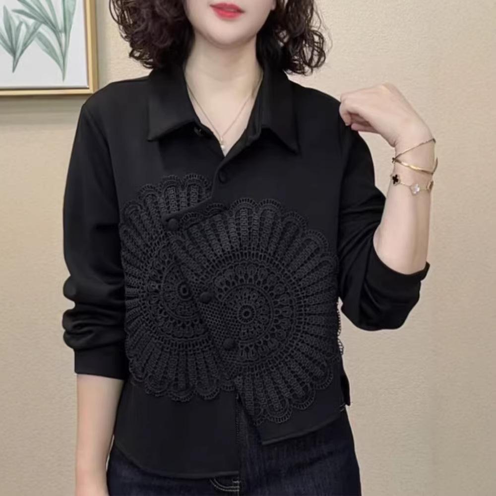 Women's Purple Lapel Embroidered Long Sleeve Shirt - Early Autumn 2026 Design, Slimming Fit