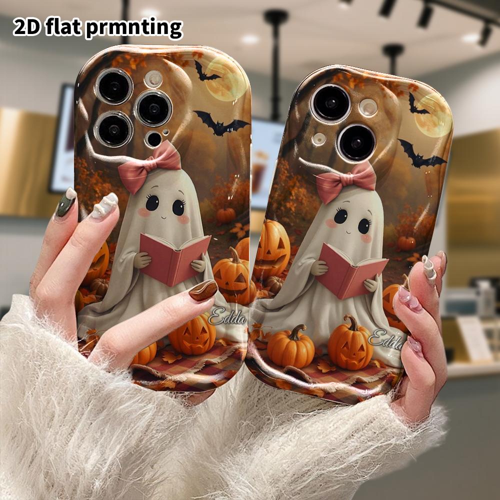 Phone Case: 2D Flat, Suitable for iPhone 18 17 16 15 14 13 12 Pro, Protective Case, Phone Decoration, Little Ghost Reading a Book, Halloween and Chris