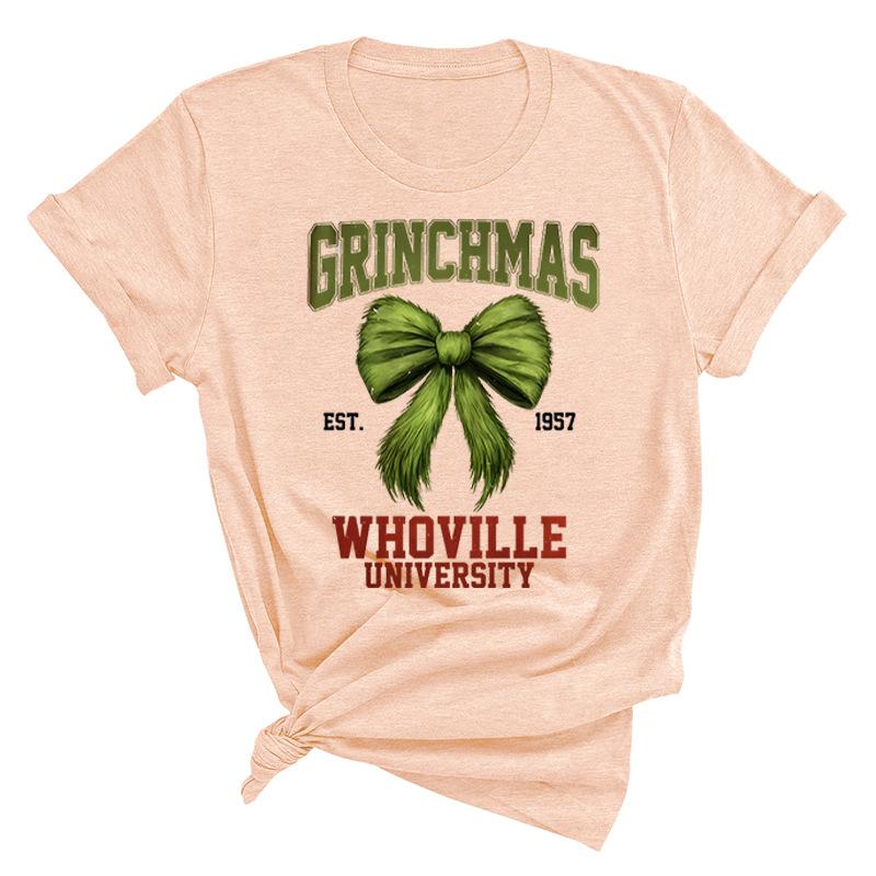 Weihnachten Bedrucktes Reines Baumwoll Kurzarm Damen Freizeit Trendiges T-Shirt Pullover Weihnachten Mode Oberteil T-Shirts Damen