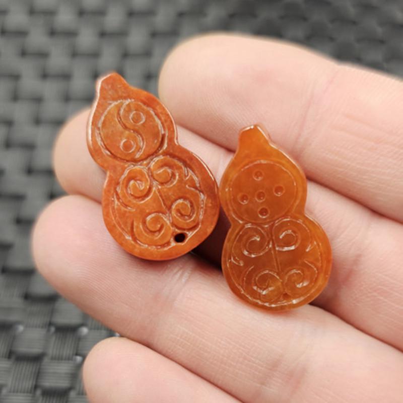 Red Jade Gourd Ruyi Bagua Pendant Necklace Earrings Set
