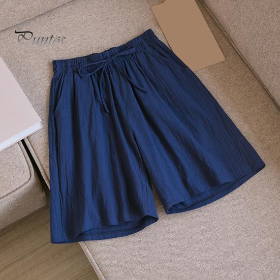 Women Summer Casual Shorts Elastic Waist Drawstring Pockets Shorts Solid Color Wide Leg Loose Short Pants Streetwear
