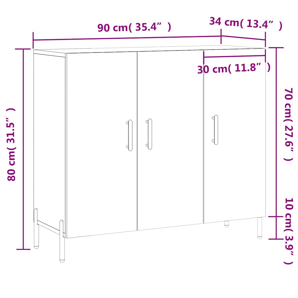 Sideboard White 90 x 34 x 80 cm Particleboard
