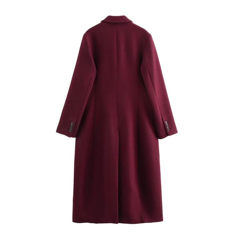 Womens Wool Blend Long Sleeve Double-Breasted Oversized Coat Casual Trench Outerwear In Beige Pink Burgundy Dark Red