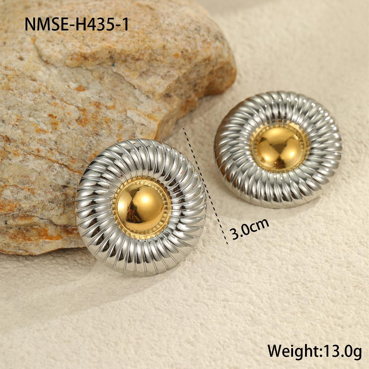 GEMCHIC Women s Geometric Two-Tone Stainless Steel Statement Earrings Fashion Luxury Round Studs 18K
