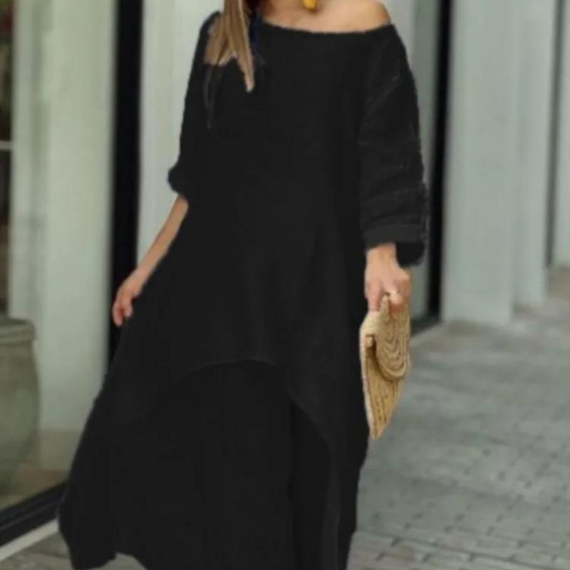 Women's Cotton Linen Long Pants Sets Fashion Solid Casual Irregular Tops Wide Leg Pant Suits Office Lady Two Piece Sets Clothes