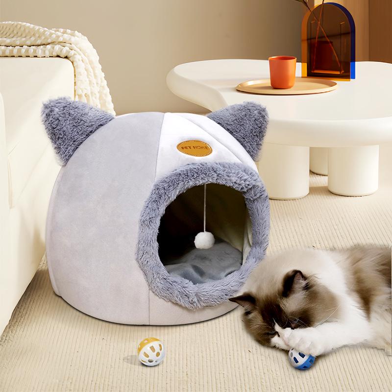 Cozy Winter Cat Bed: Thick, All-Season Semi-Enclosed Pet House