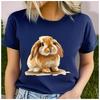 Women's Polyester 100% Cute Rabbit  Print T-shirt Loose Round Neck Casual Short Sleeve Fashion Top Wholesale Clothing Summer