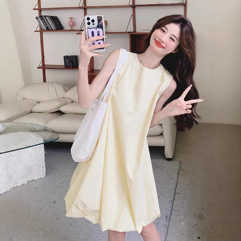 French Chic Yellow Off-Shoulder Dress with Tulip Hem – Women's Summer Age-Reducing Loose Fit Mini