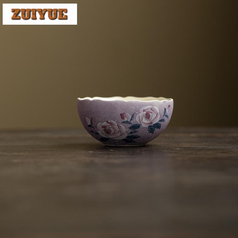 85ml Hand-painted Monet Rose Teacup Ancient Tea Bowl Single Cups Tea-tasting Smelling Cup Chazhan Master Cups Cafes Supplies