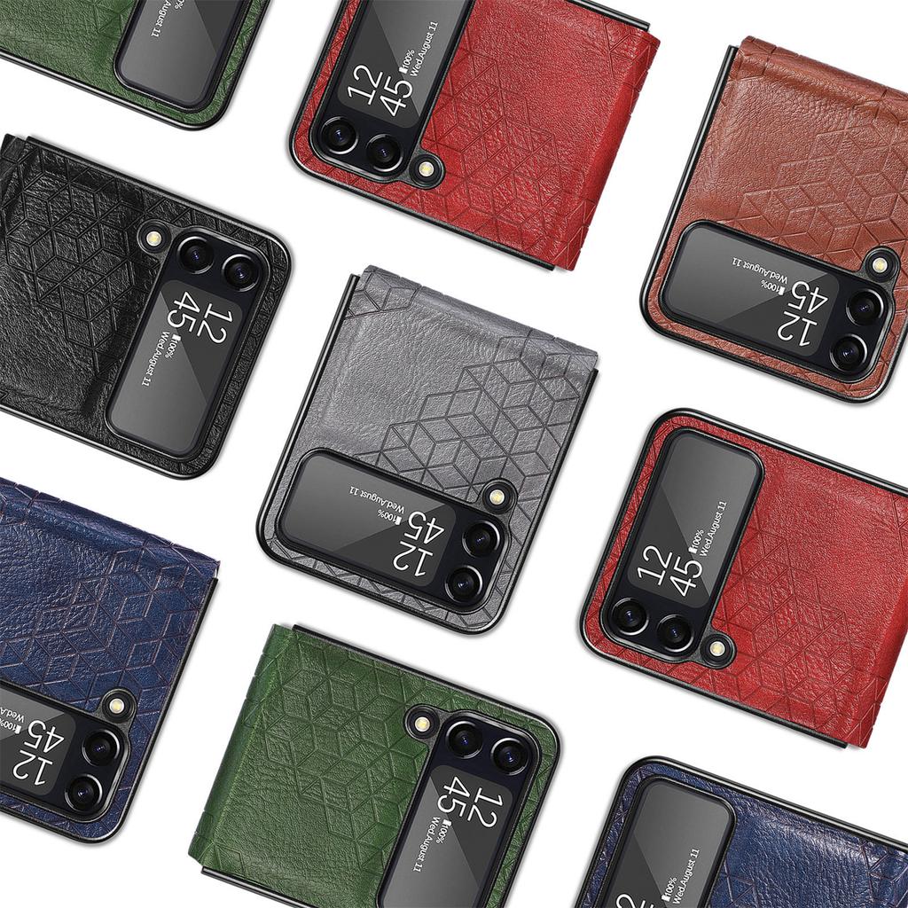 Applicable to Samsung ZFlip4 folding screen mobile phone case solid color rhombus leather pattern back cover integrated Japanese and Korean protecti