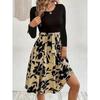 Spring and Autumn Women's Dress Printed Dresses Round Neck Tie Dresses
