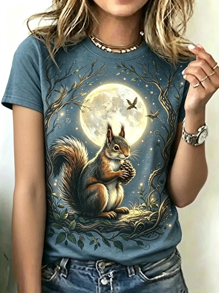 Neues Eichhörnchen Tier 3D Druck T-Shirts Damen Sommer Lässig Kurzarm Rundhals T-Shirt Harajuku Y2K T-Shirts Tops Damenbekleidung