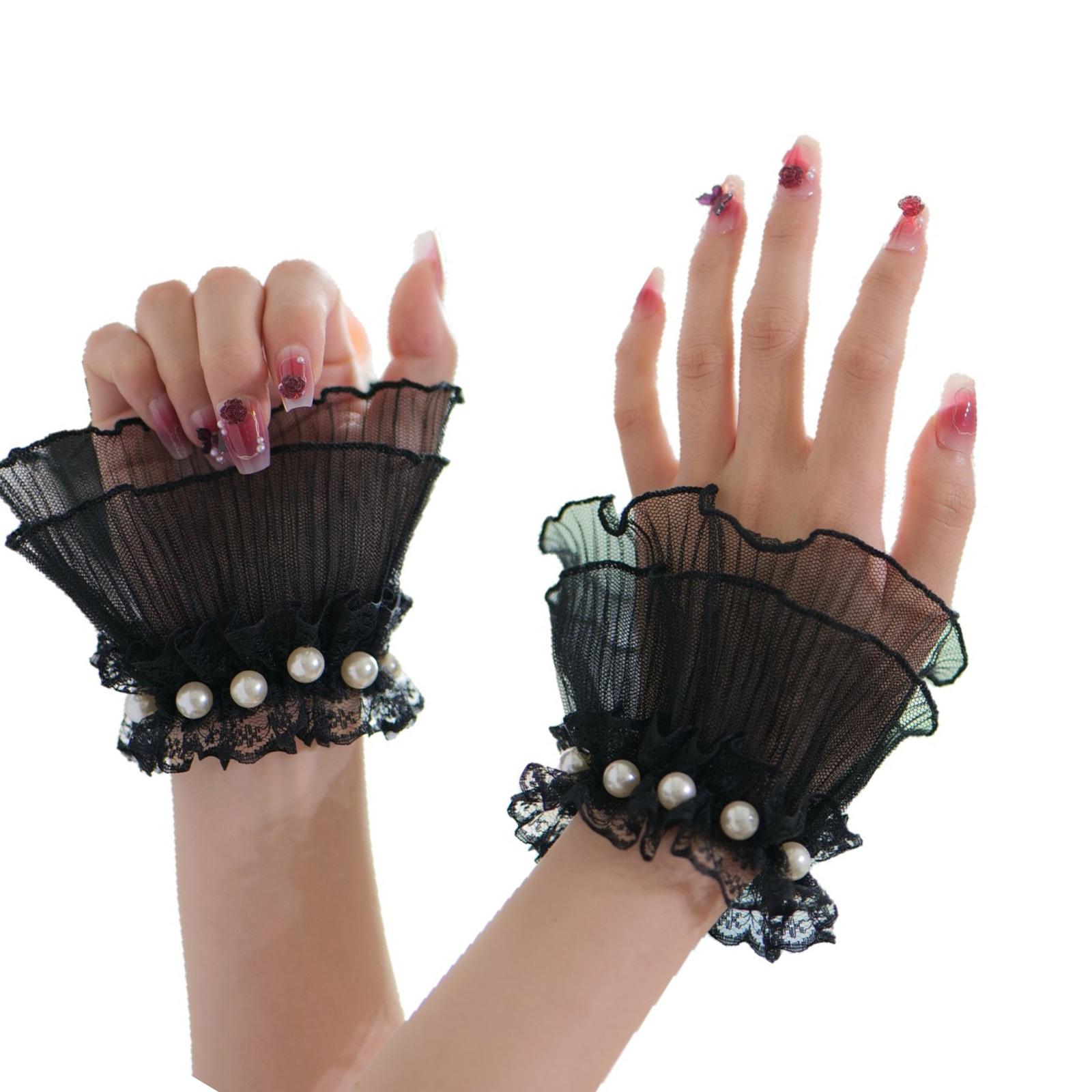 

Эластичные кружевные нарукавники с жемчужным декором, профессиональные аксессуары для фотосъемки мастера маникюра, эластичные нарукавники с манжетами чёрный