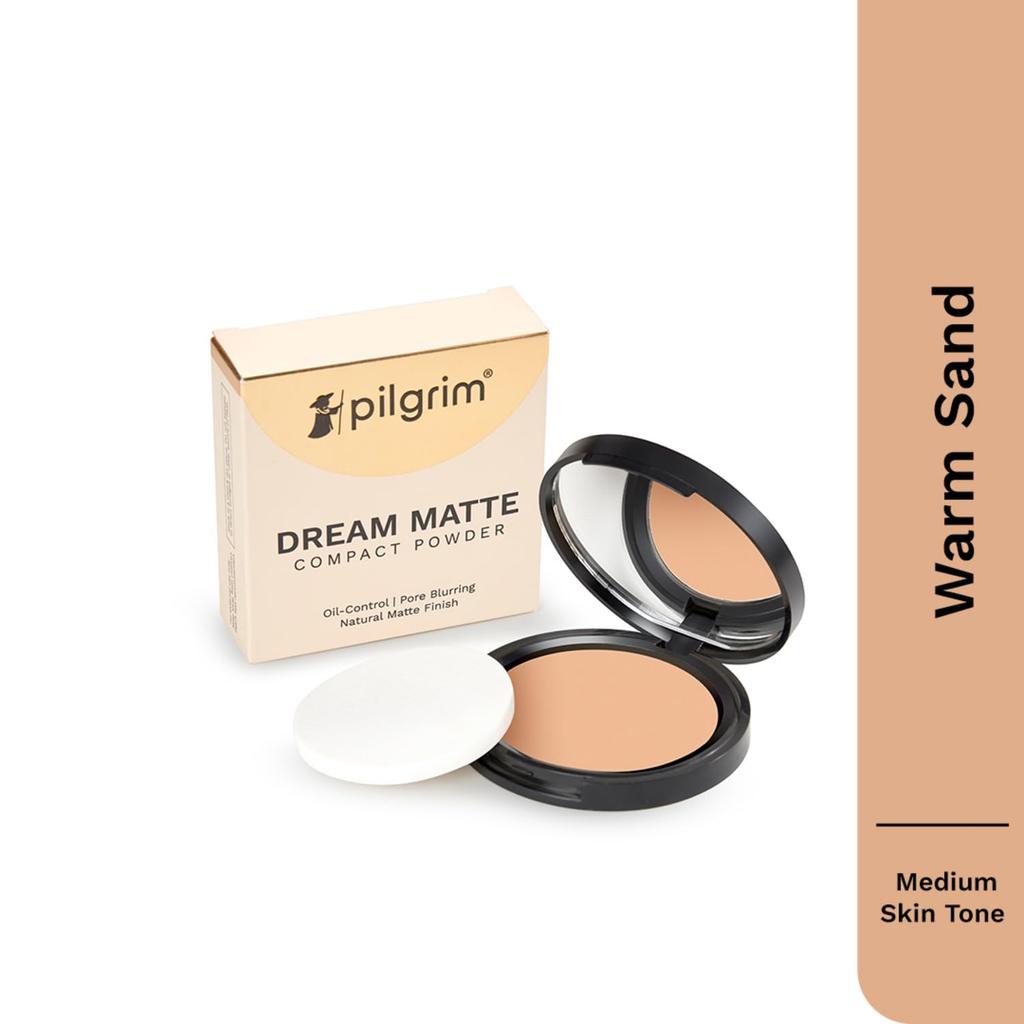 Pilgrim Warm Sand Mattes Finish Kompaktpuder 9 Gramm Packung mit 1 für alle Hauttypen Ölkontrolle & Strahlende Haut