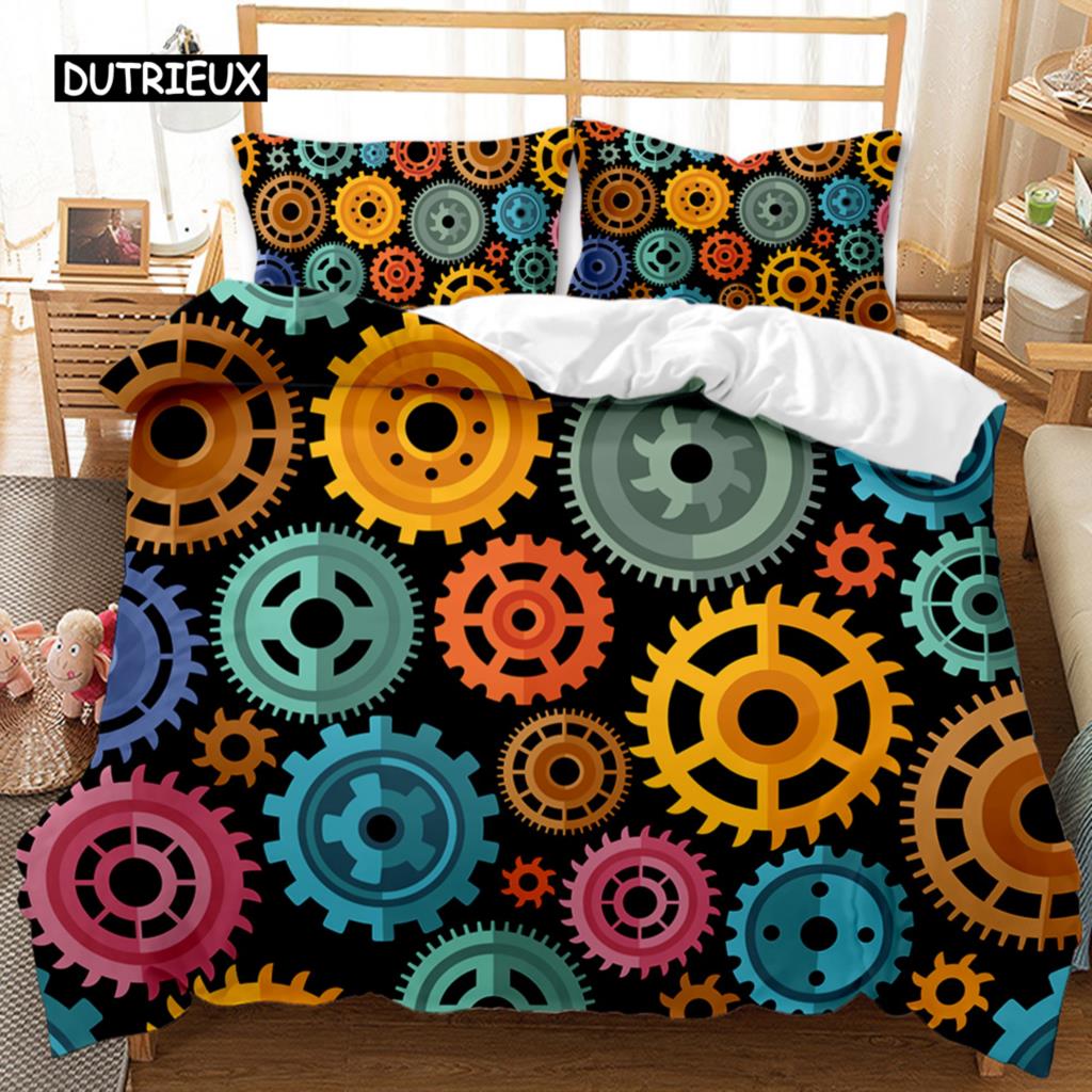 Mechanical Gear Duvet Cover Set Steampunk Style Bedding Set Clocks Polyester Comforter Cover Men Mechanical Device Bedclothes