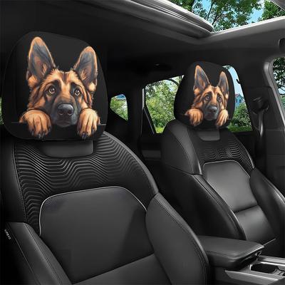 Realistic German Shepherd Puppy Car Headrest Covers Fit for All Vehicles, No Power Needed, Easy To Clean, Comfortable for Long Drives & Business Use
