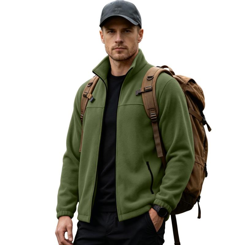 Men S Fleece Zip Stand Collar Jacket Outdoor Warm Plus Size