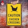 Caution Chicken Crossing Metal Sign 8x12 Inch, Funny Farm Road Safety Tin Plaque, Vintage 2D Flat Decorative Painting For Garage