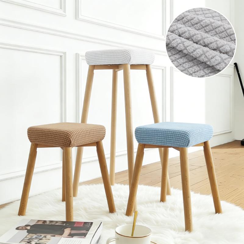 Jacquard Square Stool Covers Elastic Dust-proof and Anti-slip Stretch Chair Cover Solid Color Geometric Pattern Seat Cover