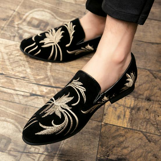 Plus Size Embroidered Leather Slip-On Men s Shoes - Korean & British Style Casual Nightclub Fashion 46 чёрный