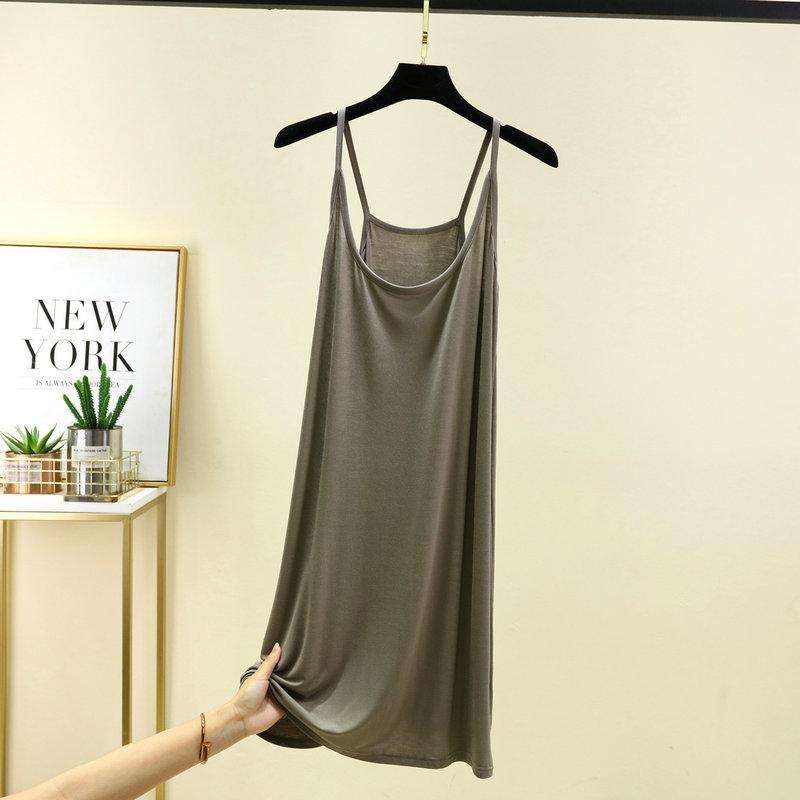 Modal Spaghetti Strap Dress Summer Sexy Sleeveless Tank Dress Solid Color Casual Camisole Dresses Mid-length Soft Sleepdress Basic Slipdress