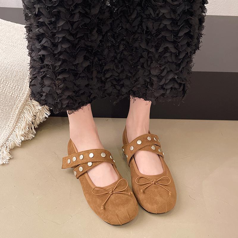 New Style Lolita Dance Shoes for Women Ballet Flats Designer Female Butterfly-Knot Buckle Fashion Silk Ladies Round Toe Shoes