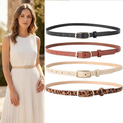 Leopard Print Thin Leather Belt with Gold Buckle - Stylish and Versatile for Jeans and Dresses