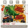 2D plane, "Dinosaur and Monster Truck Birthday Banner" - Dinosaurs and trucks with balloons, durable party backdrop fabric