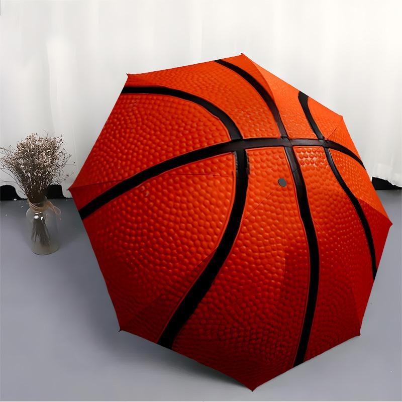1 Stück Basketball Sport Automatisches Öffnen/Schließen Regenschirm mit Faltfunktion Kompakter Reise Regenschirm, Leichtes Design, für den Weg zur Arbeit015