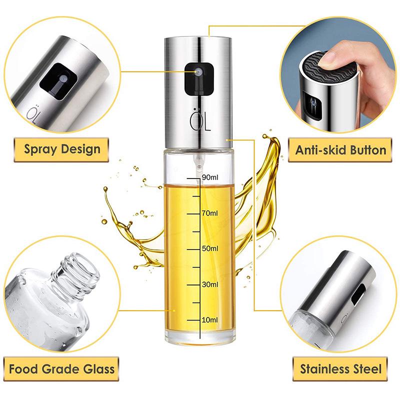 304 Stainless Steel Glass Oil Spray Bottle - Press Type for Barbecue and Cooking