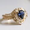 Luxury European and American Flower Wedding Ring Women's Fashion Crown Jewelry Inlaid with Blue Water Drop Zircon Set Ring