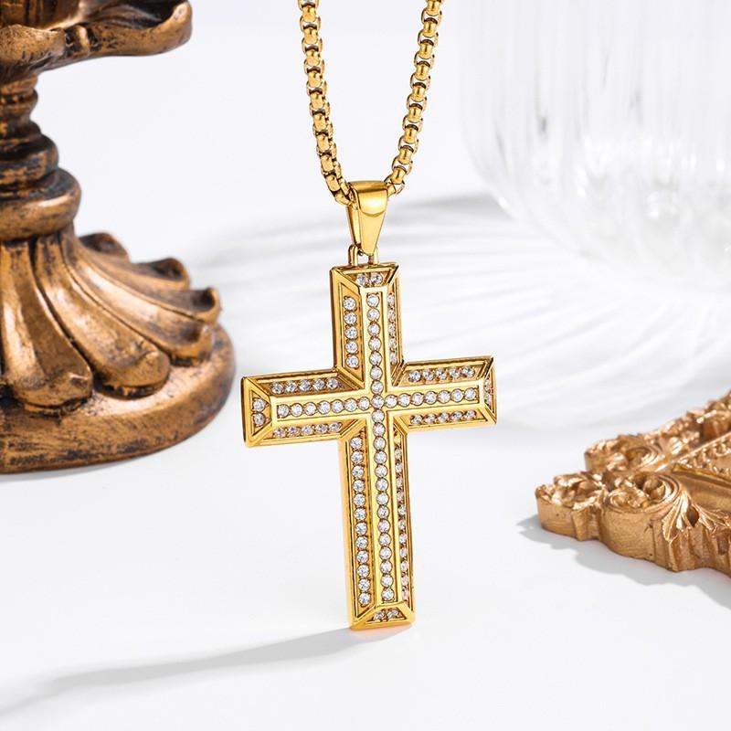 2026 Stone Cross Necklace Fashion Light Luxury Necklace Jewelry Premium Jewelry Full Diamond Men's Necklace