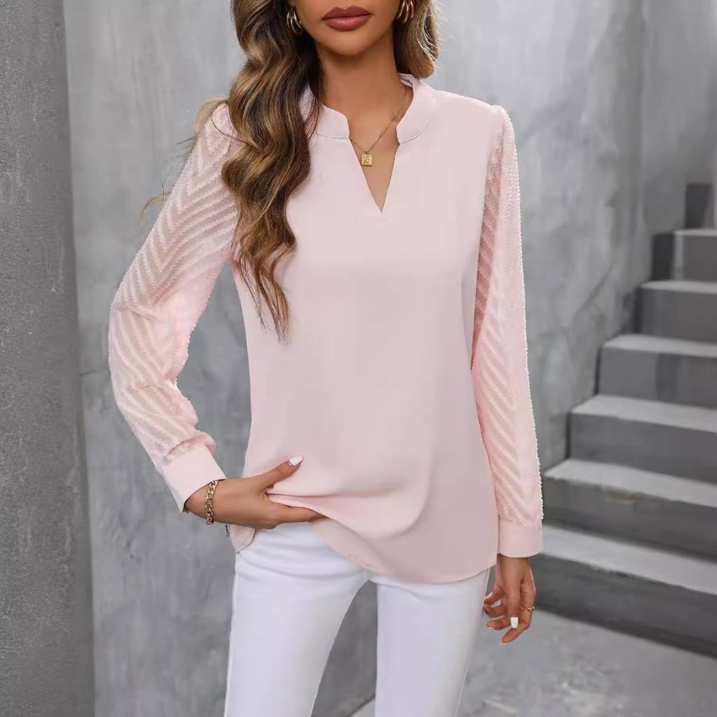 Autumn Fashion Women's Patchwork Chiffon Long Sleeve Solid Color Blouse