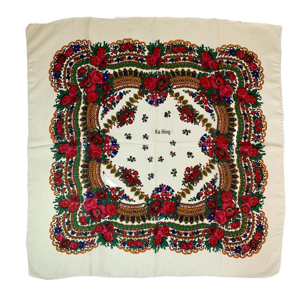 Toamnă/Iarnă Stil Etnic Batic cu Fir Auriu - Protecție pentru Gât Pătrată din Bumbac Cald, In, Mătase pentru Femei