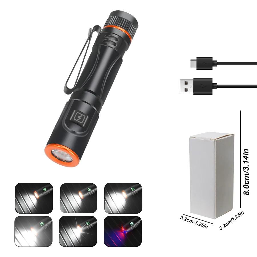 USB Rechargeable LED Flashlight Super Bright 6 Modes XPE Torch with Pen Clip Magnet Work Light Outdoor Camping Fishing Lantern