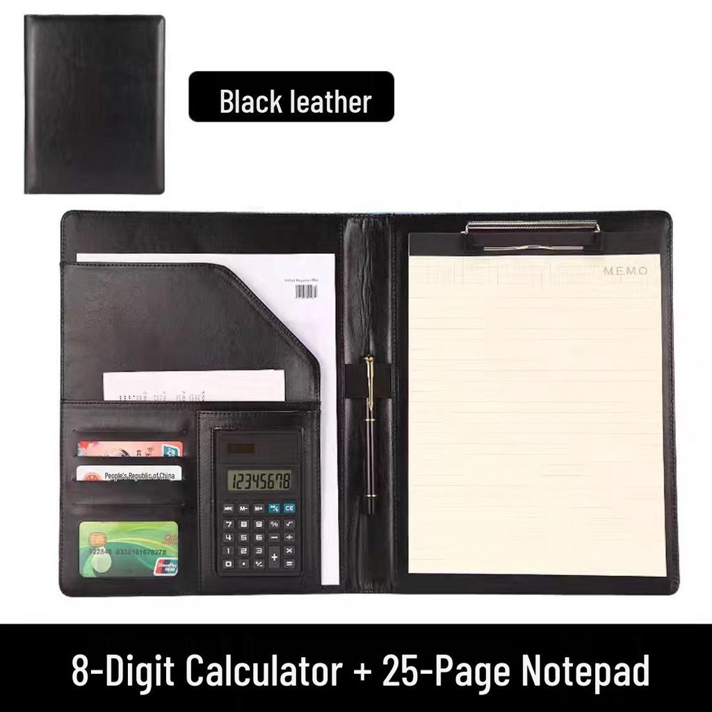 A4 Multi-functional Leather Document Folder with Clip and Storage for Contracts and Work Orders