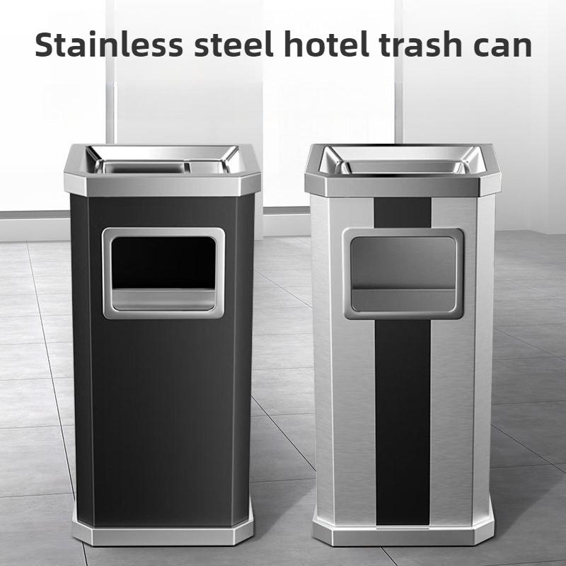 Stainless Steel Trash Can Elevator Side Wastebasket Hall Entrance Door Side Rubbish Bin Hotel Vertical Large-capacity Trash Can