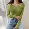 Autumn Winter Off The Shoulder Solid Color Slim Long Sleeve Knitted Tops Women's All Match Chic Sweater