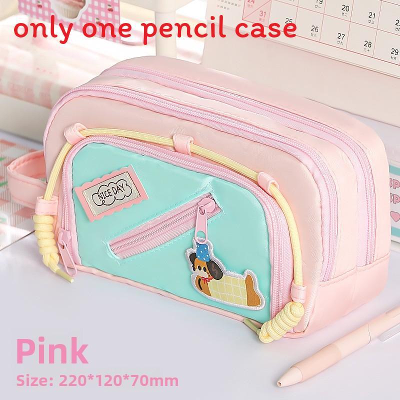 Style Dopamine Collie Dog Large Capacity Pen Bag With Magic Tape For Stationery Storage
