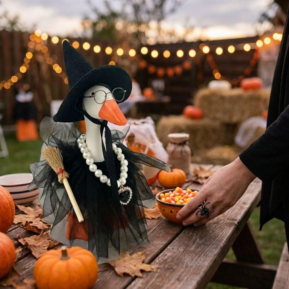 Dark Style Goose Witch Dress Up Costume Porch Goose Witch Scene Prop Halloween Party