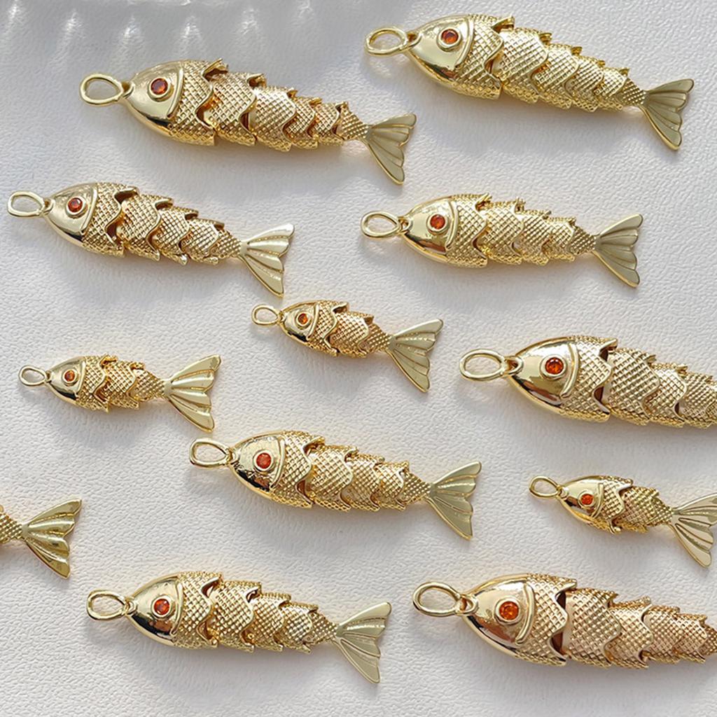 Copper Gold Fish Shaped Pendants Gold Color Pave Red Zircon Ocean Jewelry Pendants For Diy Necklace Bracelet Making Supplies 1PC