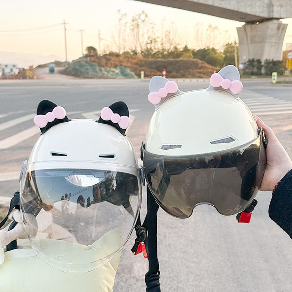 2Pcs Cute Motorcycle Helmet Bear‘s ’Ears with Bow Motocross Electric Bike Helmet and Car Steering Wheel Decroation Accessories Driving Styling