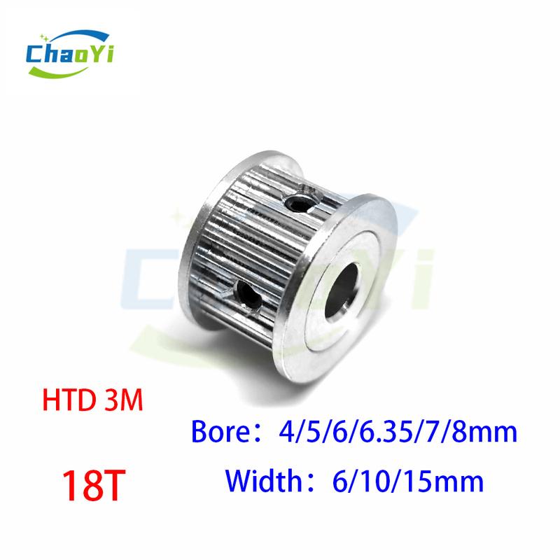 HTD3M 18Teeth Timing Belt Pulley Bore 4/5/6/6.35/7/8mm Synchronous Wheel Gear Sheave For Belt Width 6/10/15mm 3M Belt Pulley 18T 6mm